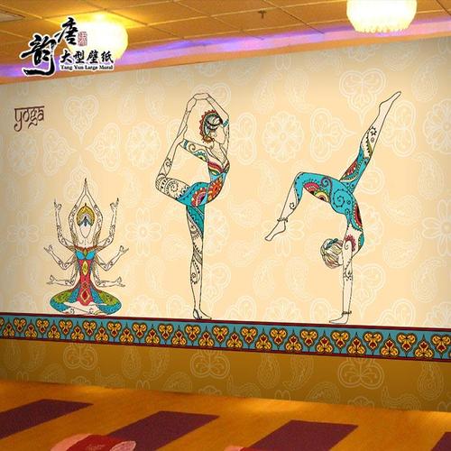 东南亚古代传统瑜伽人物涂鸦墙纸印度瑜伽店美容院养生主题壁纸