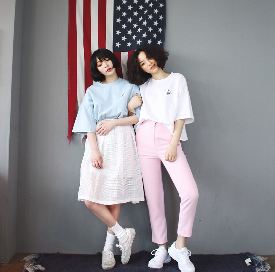 2016夏季女装韩版大码羽毛球图案印花学生姐妹闺蜜装宽松短袖t恤