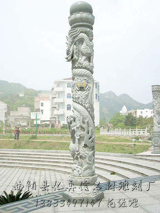 石雕龙盘柱 石材龙凤柱大理石凤凰柱 华表龙飞凤舞广场文化柱制作