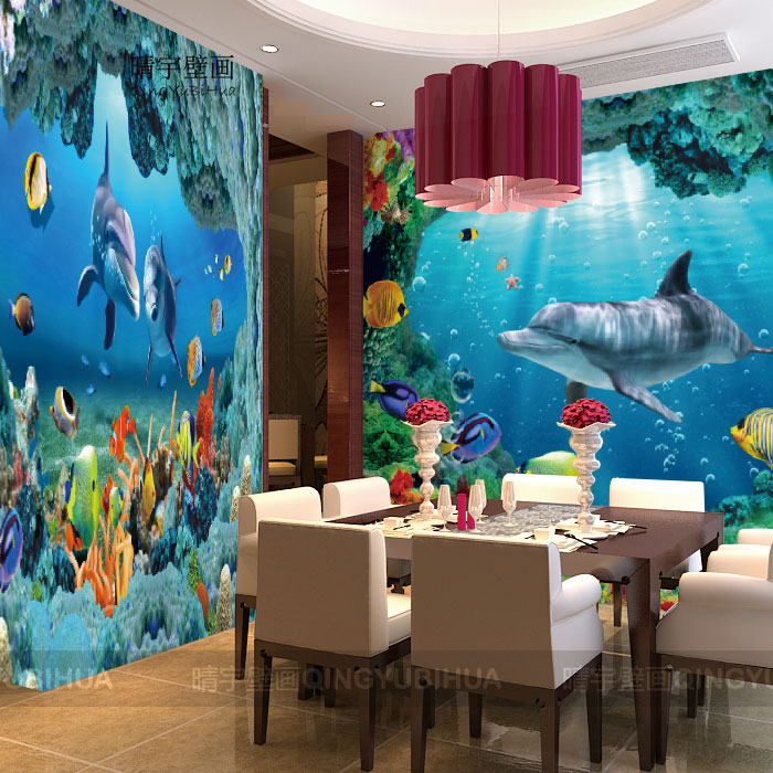 3d立体海洋海底世界卧室海豚主题乐园餐厅ktv大型壁画