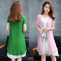 加肥加大码女装胖mm春夏棉麻背心连衣裙中长