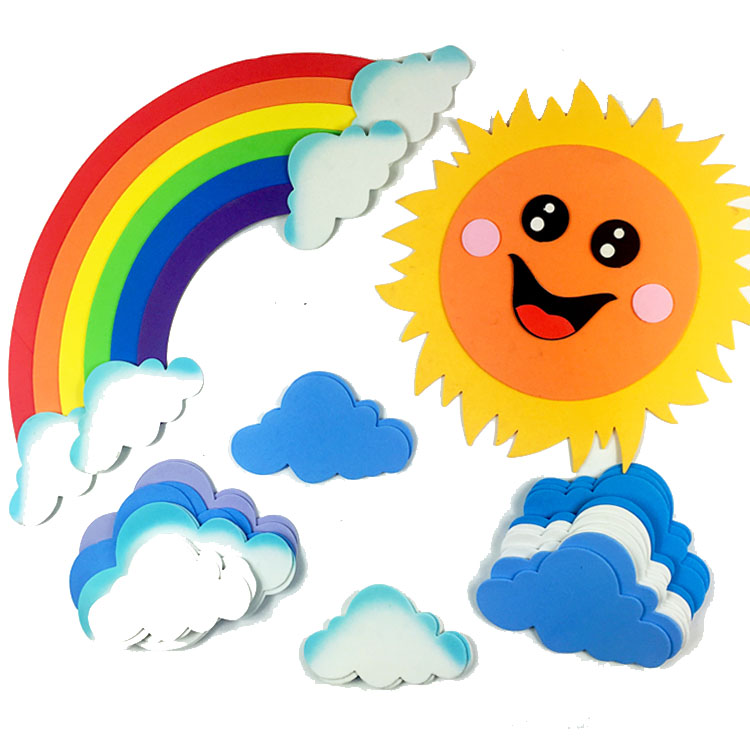 幼儿园装饰品教室环境布置用品泡沫太阳彩多色蓝天白云创意板报