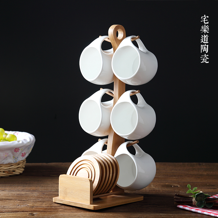 英式简约花茶具陶瓷咖啡杯碟套装高档创意6件套骨瓷带架子送勺子