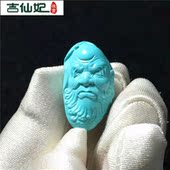 湖北十堰天然原矿高瓷高蓝绿松石苏工精雕达摩祖师雕刻件吊坠挂件