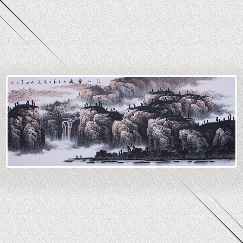 精品办公室水墨画六尺书房客厅山水画纯手绘横幅原稿装饰画 国画