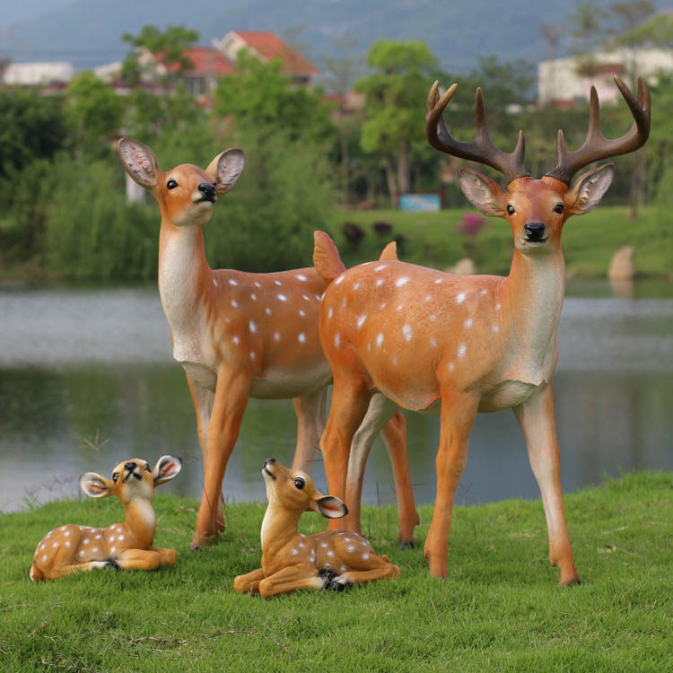 树脂玻璃钢工艺品大号梅花鹿摆件 仿真动物园林雕塑 花园庭院装饰