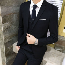 新郎结婚礼服 型职业商务正装 男士 伴郎西装 三件套秋季修身 西服套装