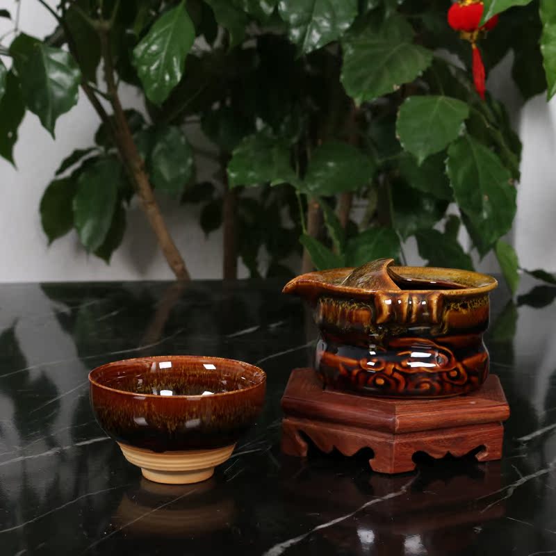包邮个性一壶一杯旅行办公家用茶具套装钧瓷窑变手抓壶特色茶杯