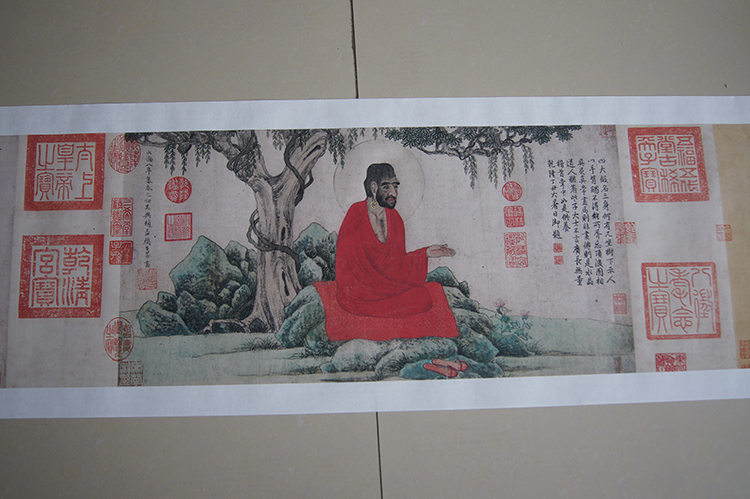 1:1真迹高清复制艺术微喷宣纸国画赵孟頫红衣罗汉图180*26cm