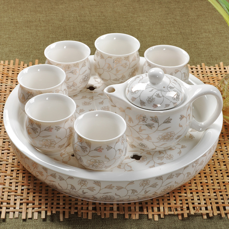 家用景德镇整套茶具套装特价 陶瓷隔热茶壶茶杯青花瓷双层瓷茶盘