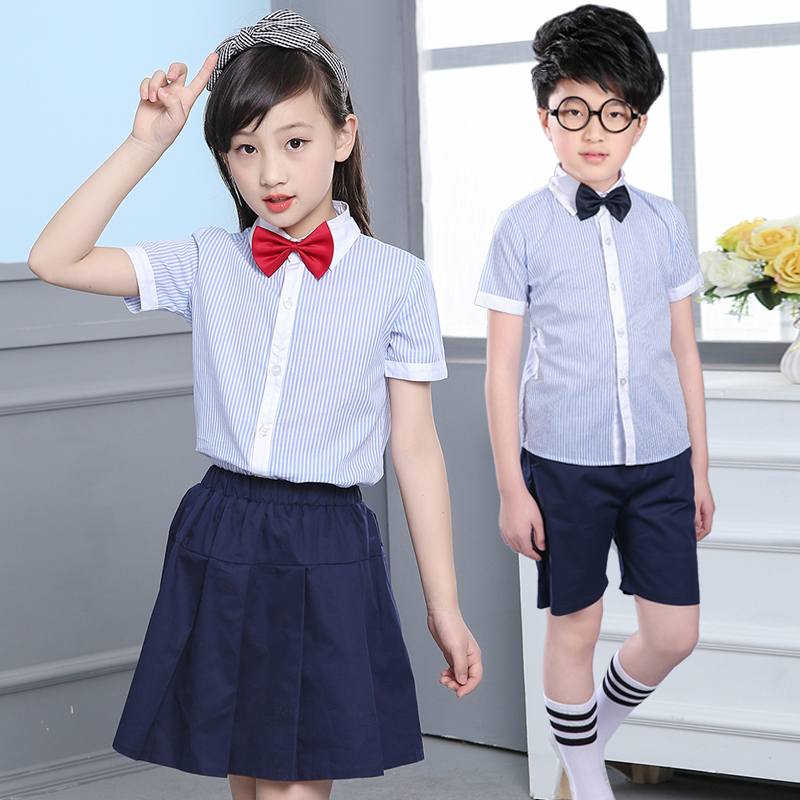 英伦小学生夏季班服校服套装女童礼服 学院风表演服蓝