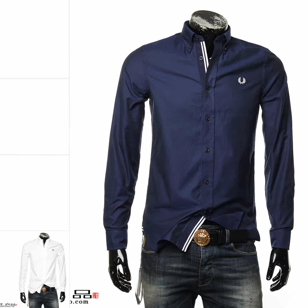 叁仟良品 fred perry 佛莱德派瑞 男士 麦穗标扣领长袖衬衫 m8272