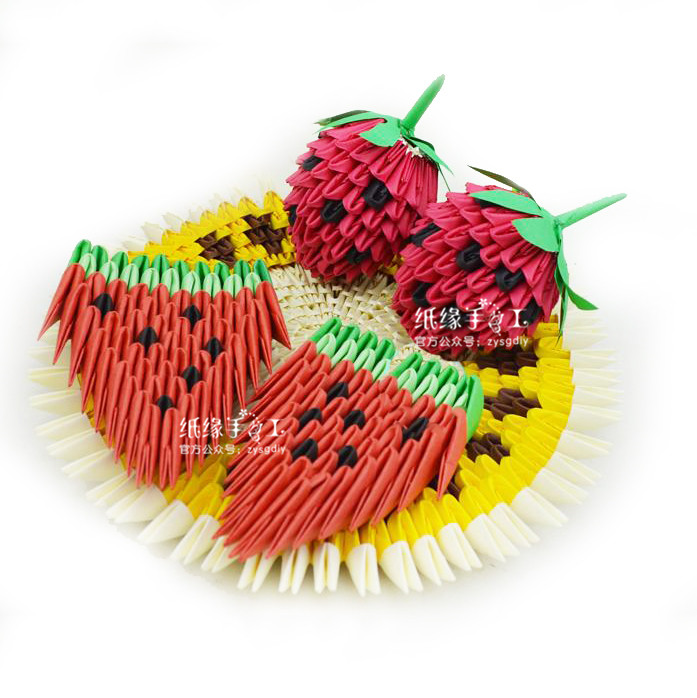 纸缘三角纸\/西瓜\/幼儿益智手工\/三角插专用折纸