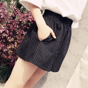 韩版条纹显瘦阔腿短裤