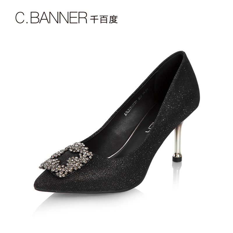 A7428582秋季新品格力特布面魅力高跟女单鞋2017千百度C.BANNER