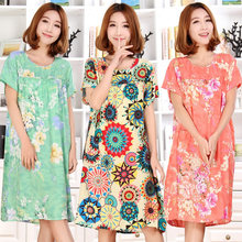 套装 人造棉睡裙绵绸连衣裙中老年睡衣家居服 棉绸纯棉睡衣女夏短袖
