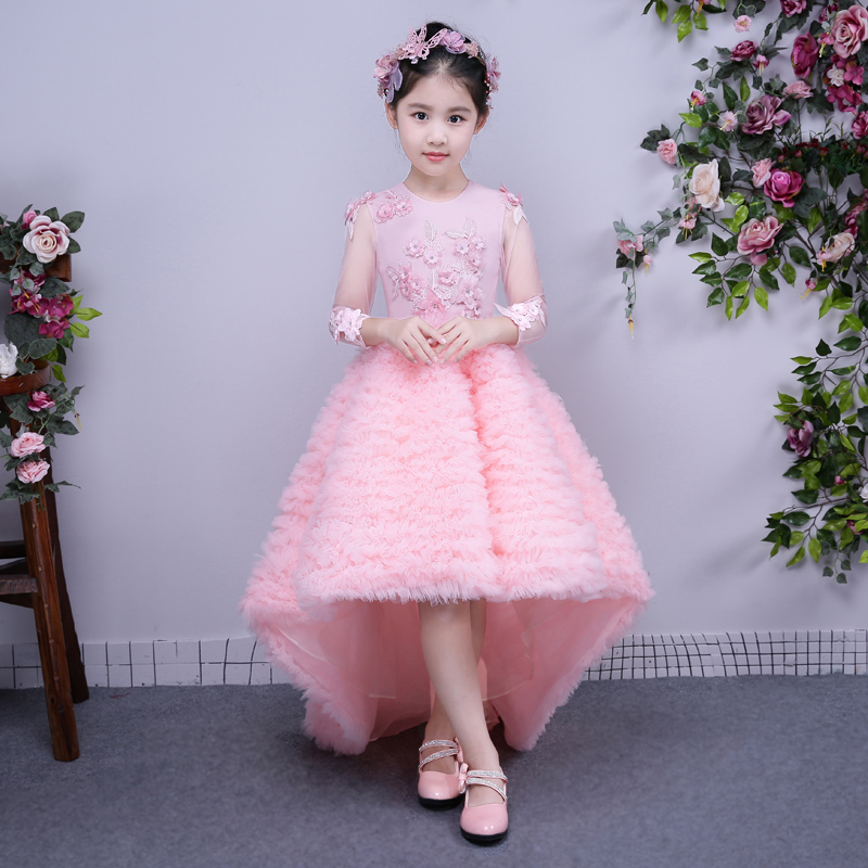 儿童婚纱礼服女春夏新款花童长款公主裙女童走秀钢琴演出服女拖尾