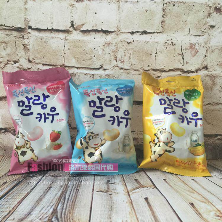 韩国代购lotte/乐天草莓香蕉牛奶软糖63g烤着吃的奶糖