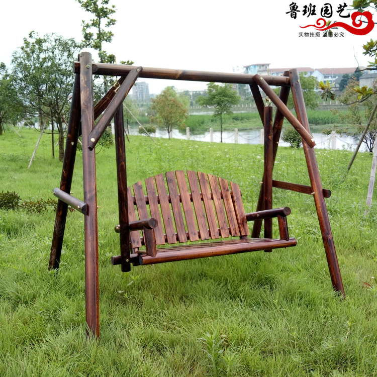 户外防腐木秋千实木碳化双人秋千阳台公园庭院成人秋千木摇椅吊椅
