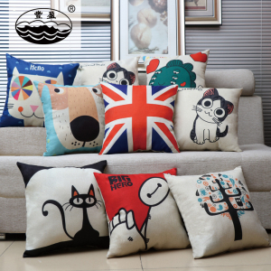 亚麻卡通抱枕沙发靠垫