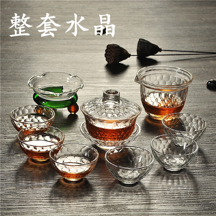 透明耐热水晶玻璃锤目纹盖碗茶备功夫茶具泡茶碗三才碗茶具茶杯