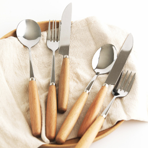 不锈钢餐具榉木柄两件套装