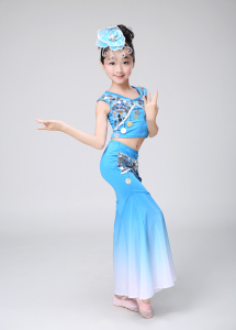 贝荷儿童傣族舞蹈服云南孔雀舞演出服装女童少