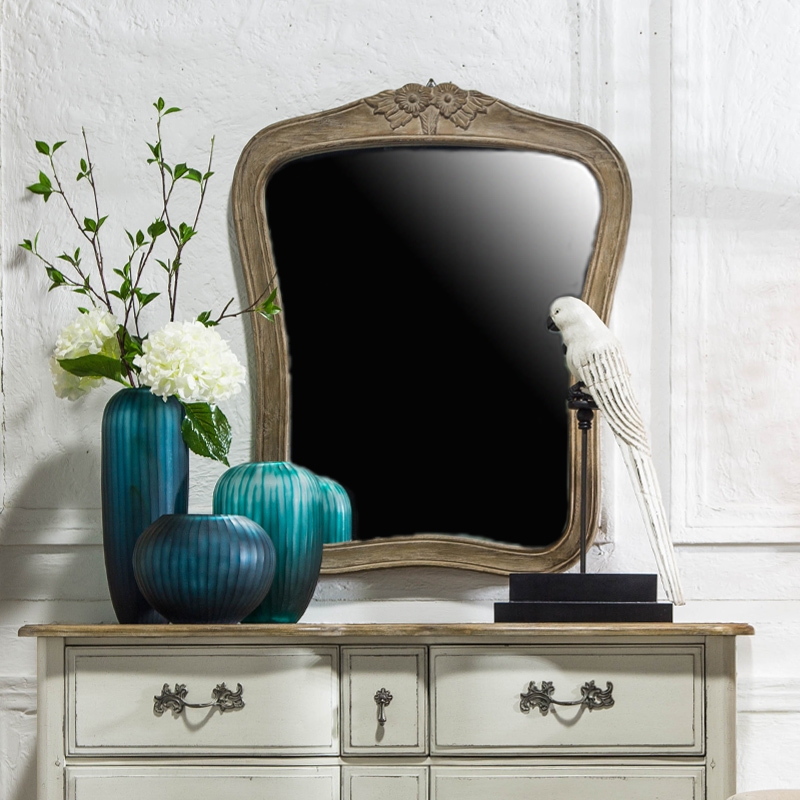 法式复古美式实木镜框艺术镜子卧室镜子壁挂化妆镜贴墙装饰梳妆镜