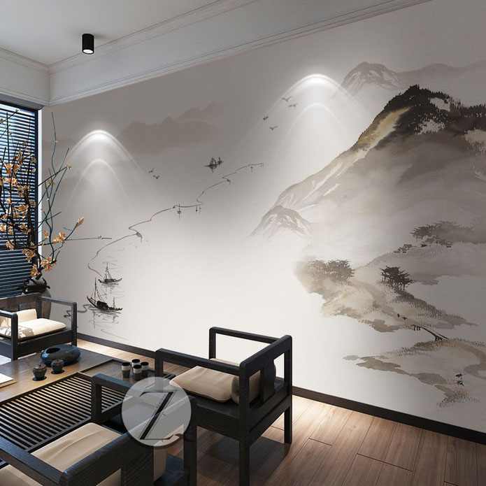 新中式禅意墙纸意境山水墨画壁纸中国风古典茶室电视背景墙布壁画