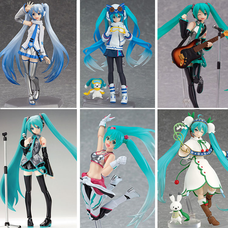包邮国产figma024超可动初音荷叶铃兰花滑雪甩葱雪初音miku手办