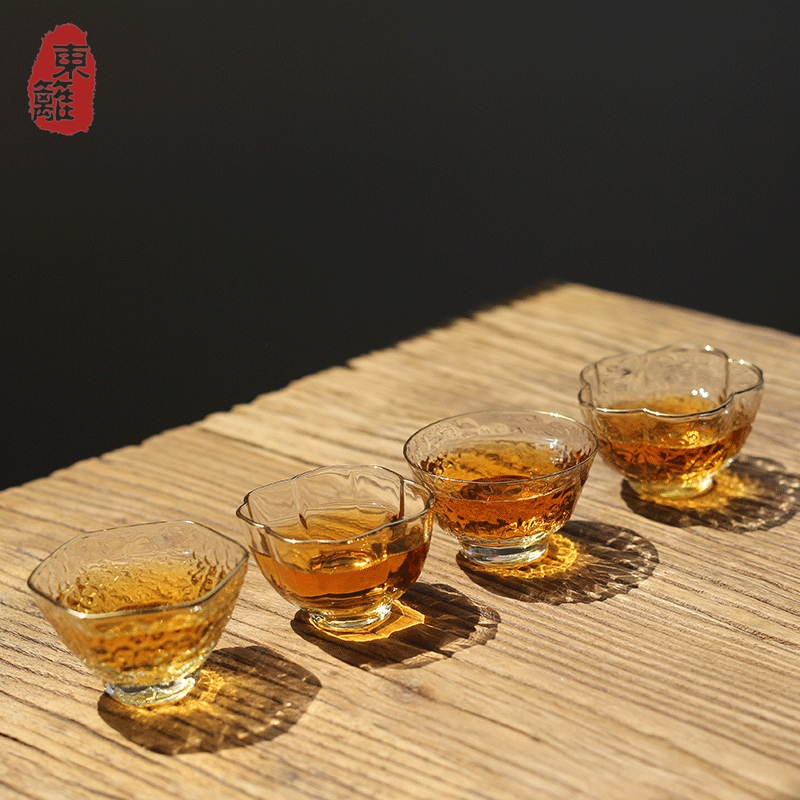 东篱日本锤目纹玻璃杯手工描金耐热玻璃茶杯杯子品茗杯 功夫茶具