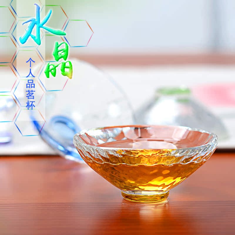日式锤目纹加厚透明玻璃小茶杯 手工功夫茶具品茗杯闻香杯水晶杯