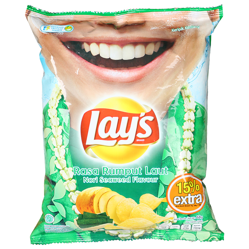 印尼进口零食 lay's乐事海苔味薯片马铃薯土豆片68g 办公室零食品