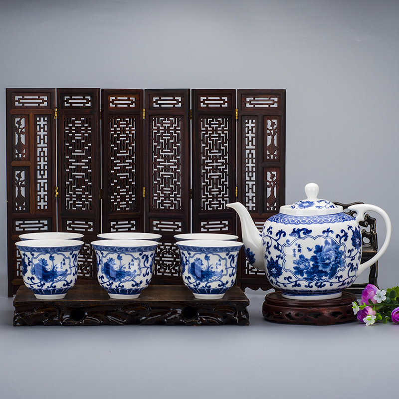 陶瓷茶具套装青花瓷带茶盘居家日用大号带不锈钢过滤网景德镇包邮