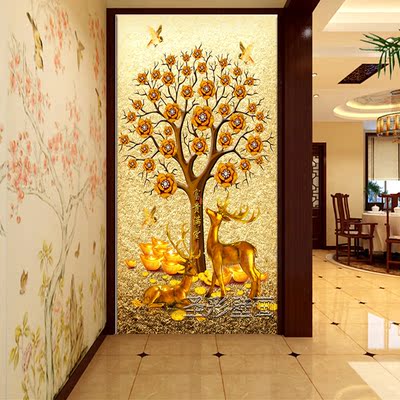 3d立体富贵满堂珠宝发财树玄关背景墙走廊过道壁纸壁画墙纸装饰