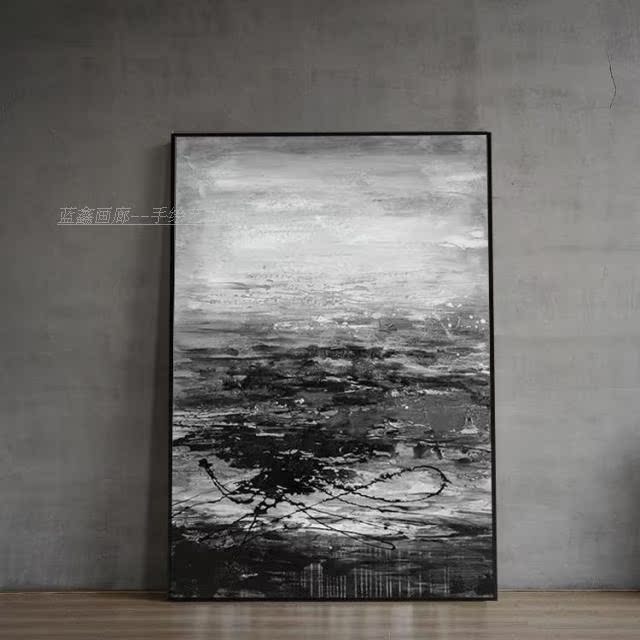 北欧现代简约大幅手绘黑白高级灰原创抽象画客厅玄关装饰画软装画