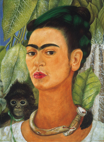 女画家弗里达卡罗油画自画像与猴frida kahlo 墨西哥名画复制品