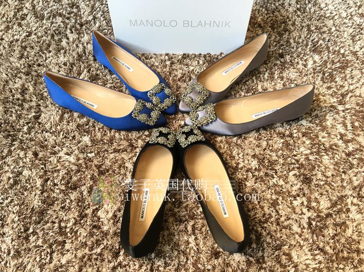 现货 专柜正品代购 manolo blahnik/mb 经典款水钻方扣绸缎平底鞋