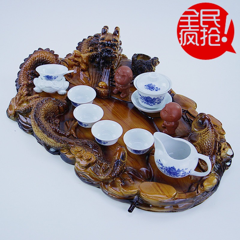 茶盘龙佛石头实木托盘茶海树脂茶盘茶具特价包邮功夫茶盘茶台茶托