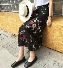 8.8夏季新款Chic韩风气质碎花一片式雪纺半身裙女印花系带中长裙