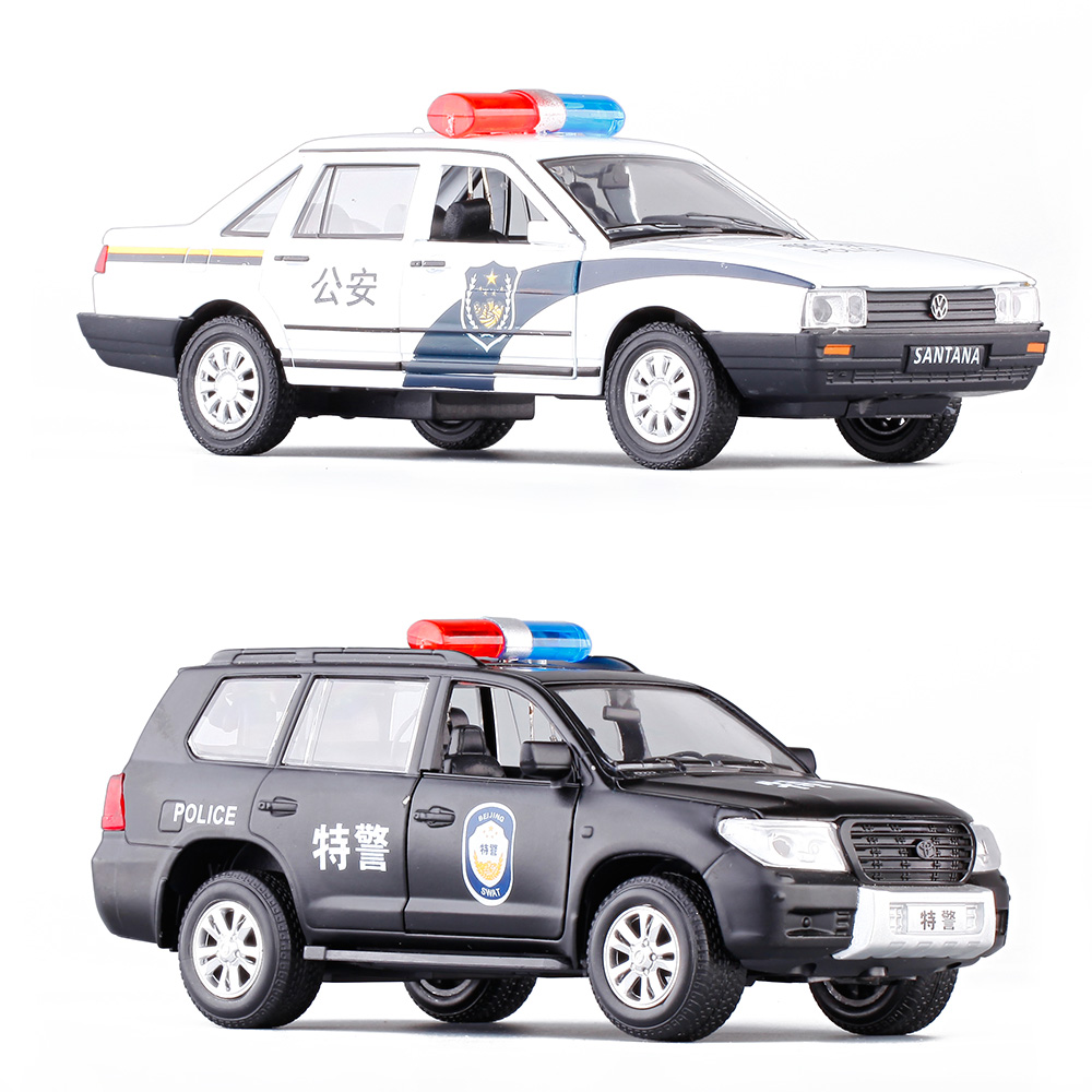 合金警车1:32车模仿真大众特警车110声光回力儿童玩具
