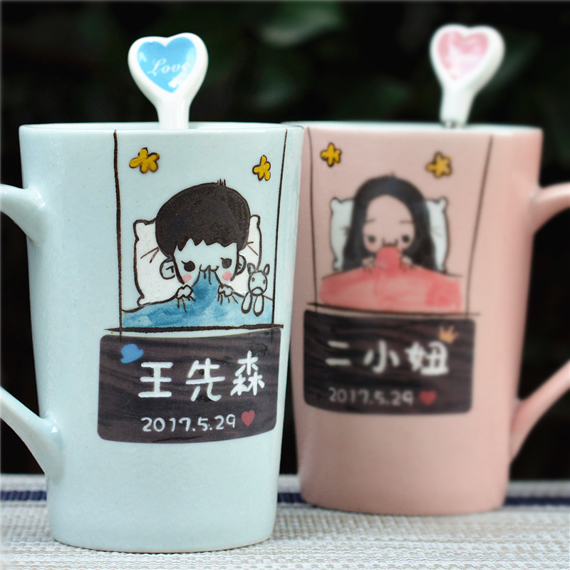 创意简约情侣对杯陶瓷水杯可爱办公马克杯欧式杯子结婚送礼礼盒装