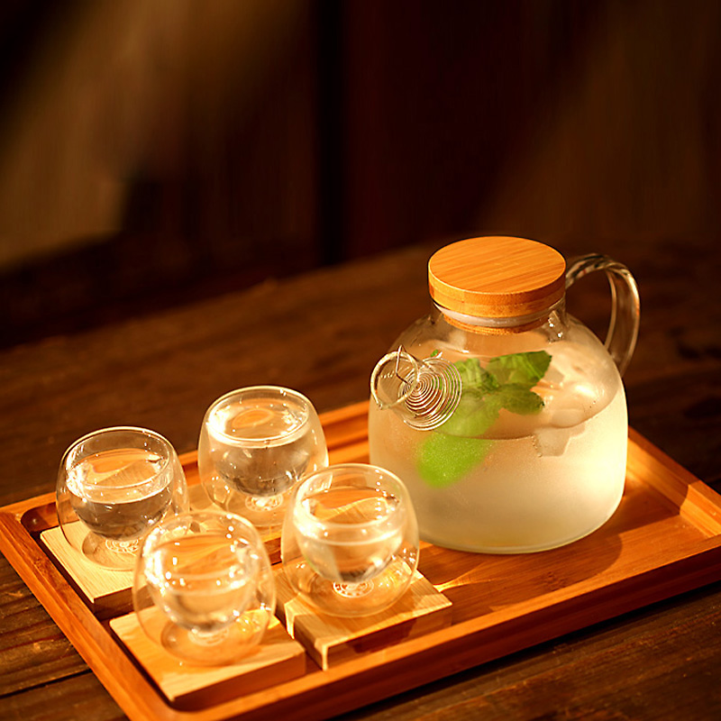 自然格调│竹木盖 花茶壶  水果茶壶 玻璃茶具套餐 可加热煮茶