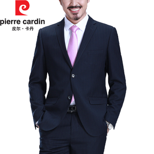 皮尔卡丹西服套装中年男士职业正装韩版修身条