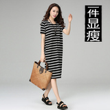 2017夏新款加肥加大码女装胖mm韩版短袖中长款连衣裙子女上衣服夏