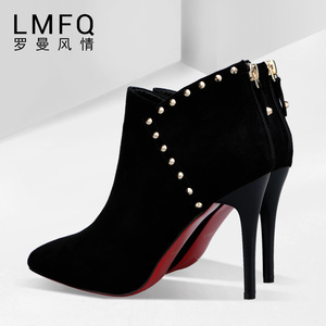 防水台细高跟裸靴