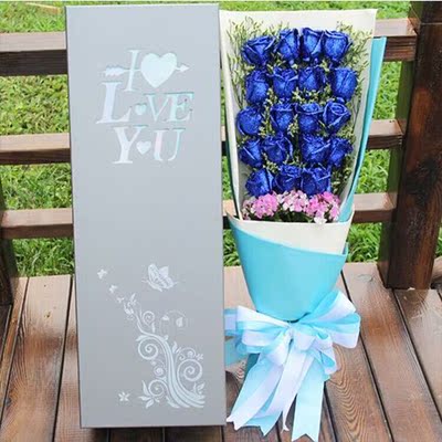 11朵蓝玫瑰鲜花速递枣庄58同城配送蓝色妖姬