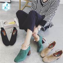 印象风秋季2017新款小短靴韩版高跟鞋套脚单靴短筒靴子女1509-3图片