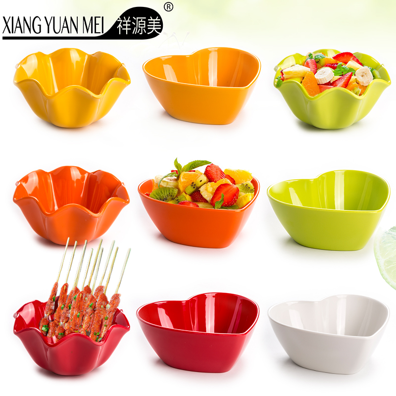 仿瓷餐具彩色沙拉碗特色心形碗创意糖果碗自助餐碗耐摔a5密胺餐具