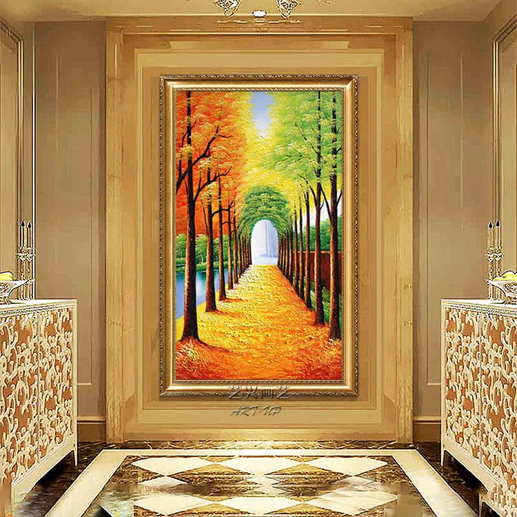 黄金满地装饰画挂画黄金大道油画纯手绘手工欧美式玄关抽象风景画